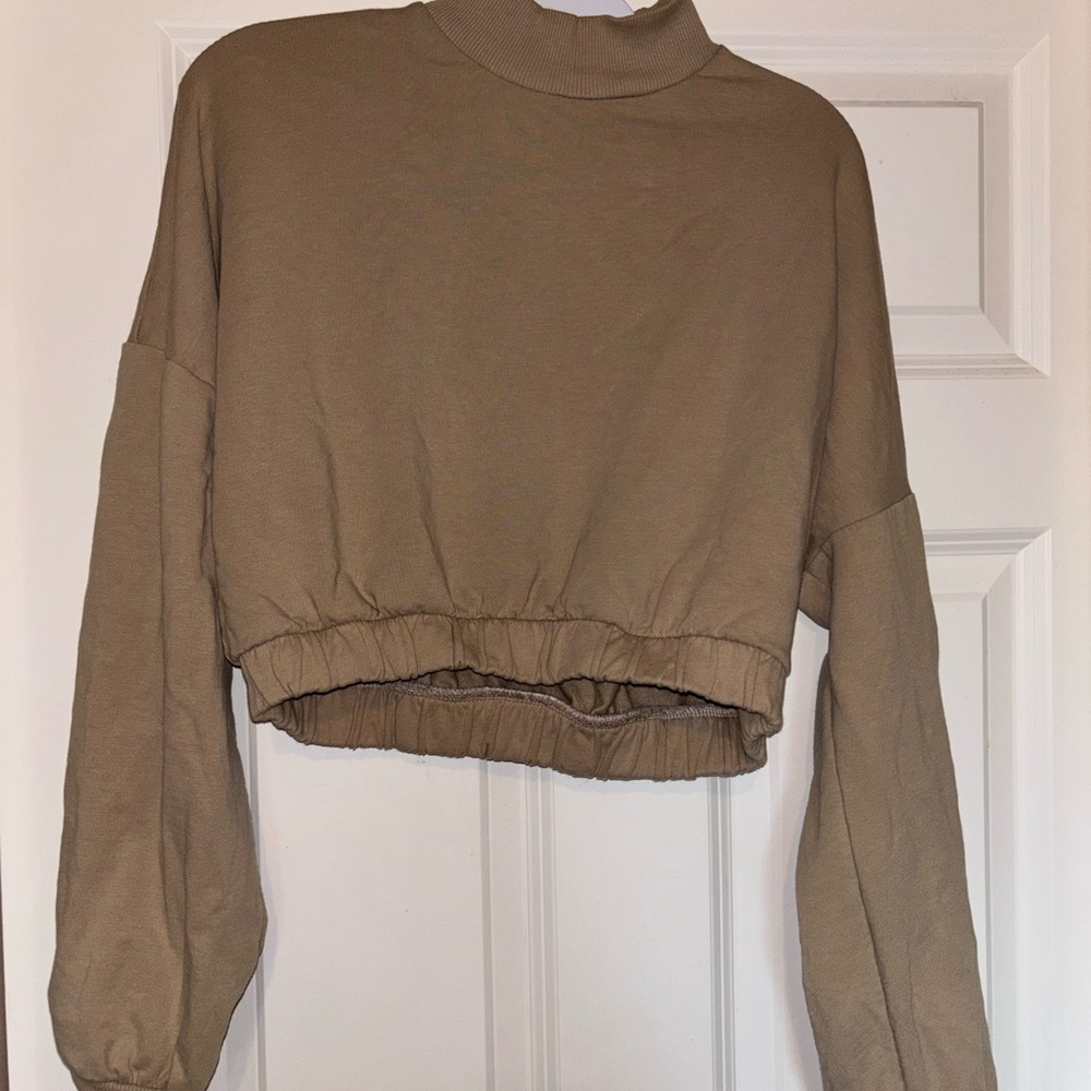 Bershka Tan Cowl Neck Cropped Sweater